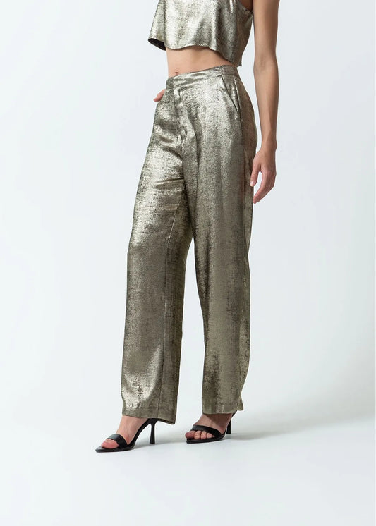 Shiny straight leg trousers