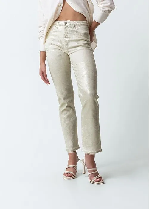 Trousers with metallic effect