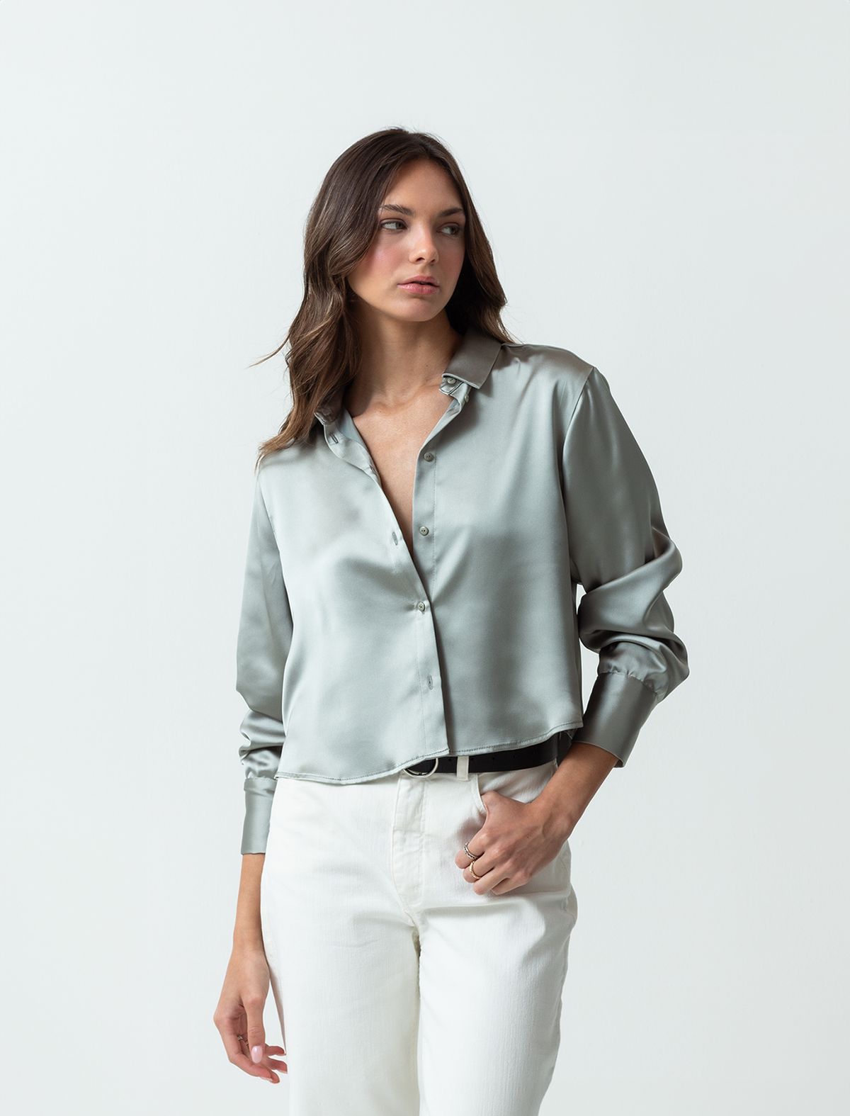 Satin V-neck Shirt