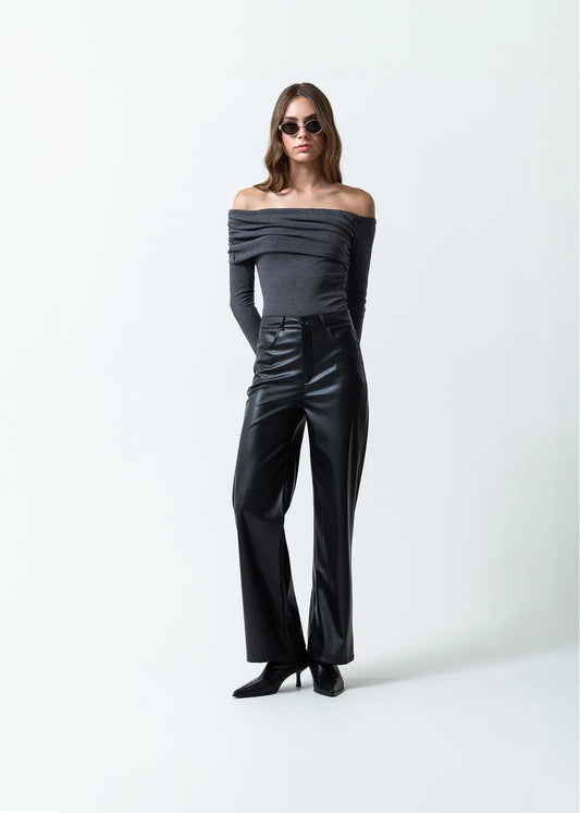 Leather-like fabric pants